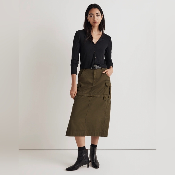 Madewell Dresses & Skirts - Madewell Cotton Cargo Convertible Midi Skirt in (Re)generative Chino In Loden XL